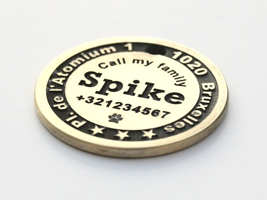 Deep Engraved, Solid Brass Dog Tag - 27 mm (Small) - Image 3