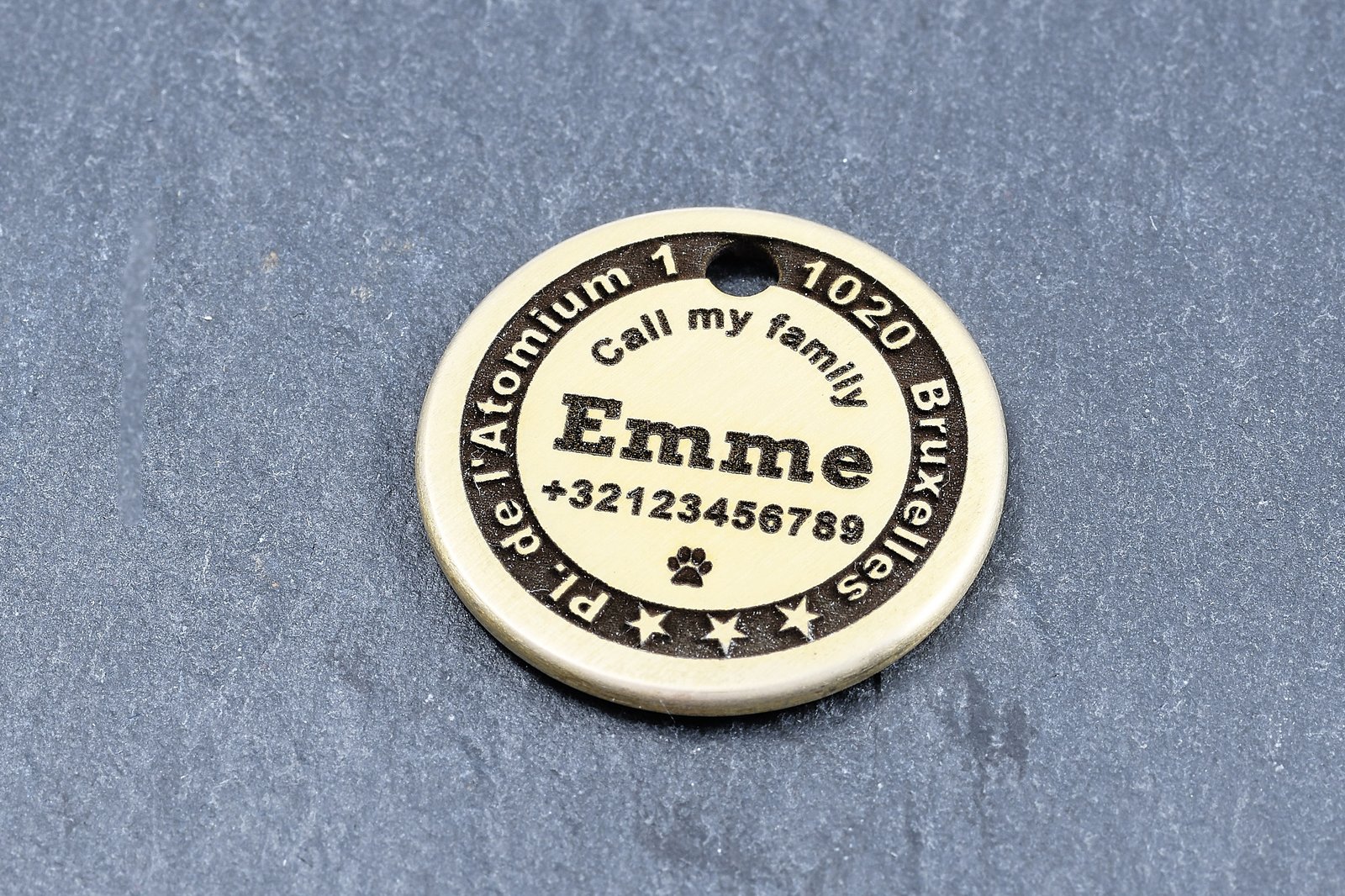 Deep Engraved, Solid Brass Dog Tag - 27 mm (Small)