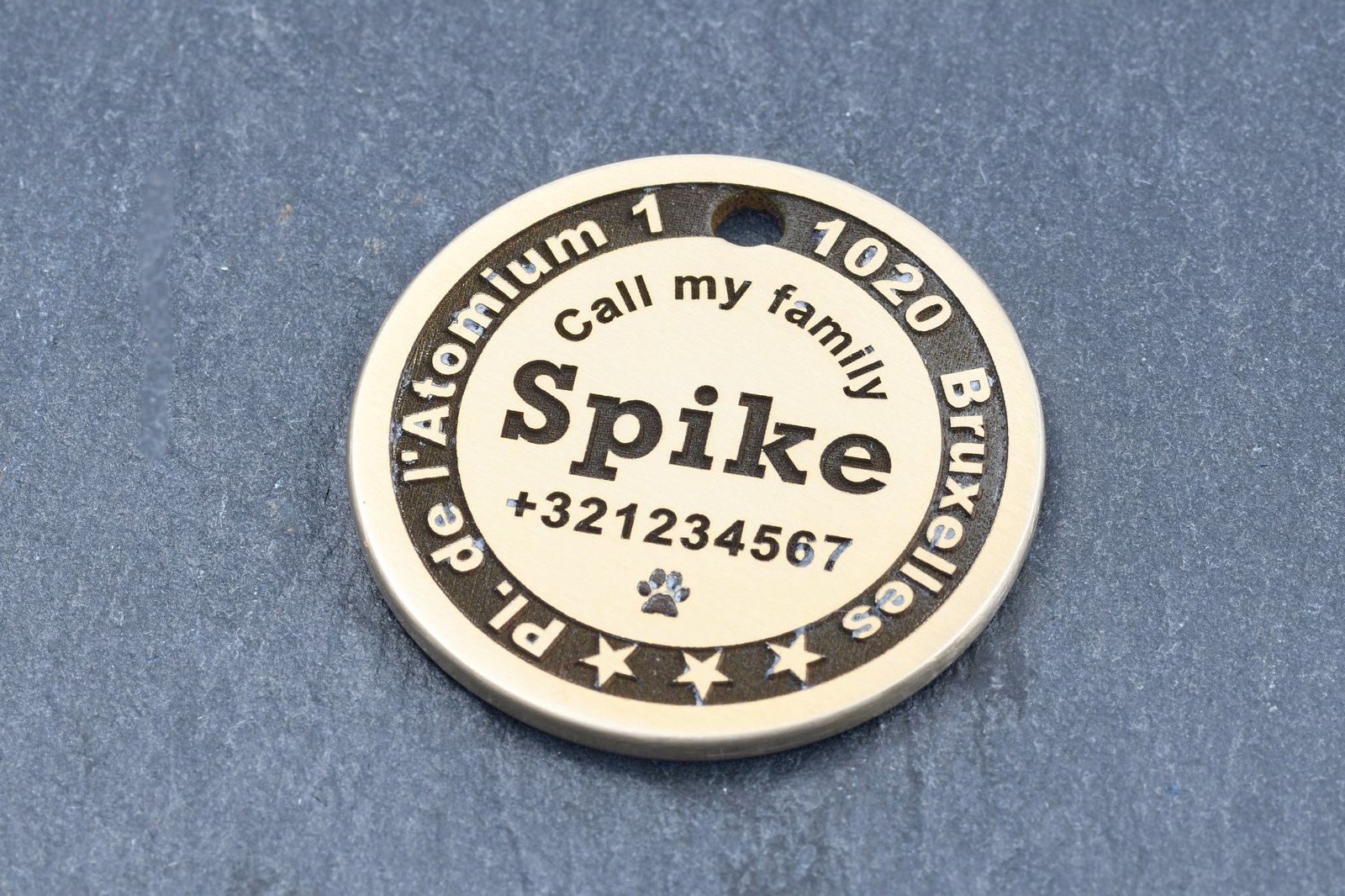 Deep Engraved, Solid Brass Dog Tag - 30 mm (Medium)